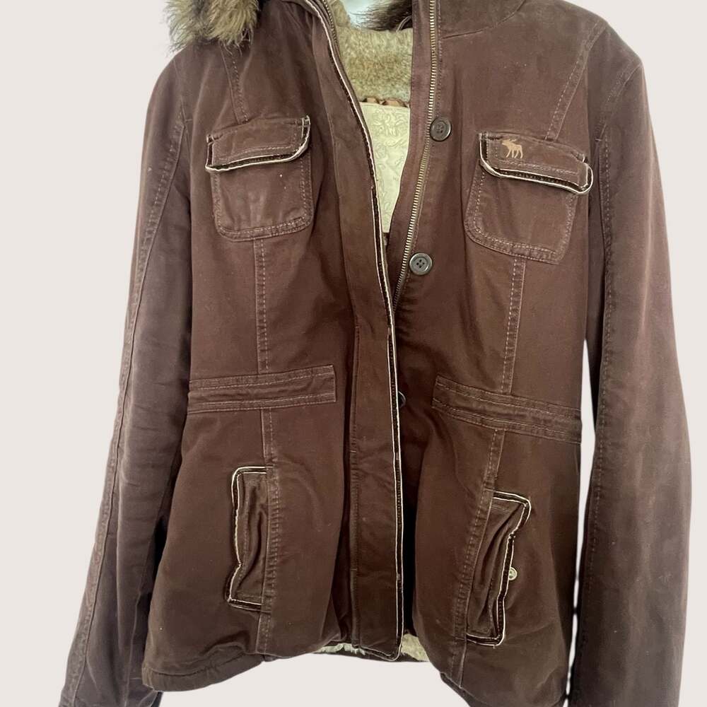 Abercrombie & Fitch Brown Sherpa-Lined Parka Jacket with Faux Fur Hood